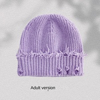 Gorro de punto Van Sally transfronterizo, nueva tendencia urbana de otoño-invierno, color liso, con agujeros rasgados, bordado de logotipo personalizable, estilo retro antiguo.