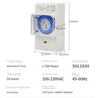 Minuteur mécanique SUL181H 250V 16A IP22 Montage sur rail DIN Quartz Commande moteur 24H 8 réglages Contrôleur manuel/automatique Relais temporisé