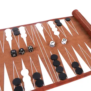 2 In 1 Backgammon Leather Chess Portable Travel Game Set Chess Roll Up Backgammon Chess