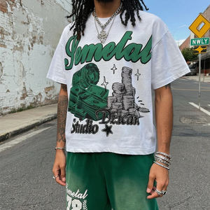 เสื้อยืดลายกราฟิกทรงแบ็กกี้ตามสั่งแนวสตรีทเสื้อยืดพิมพ์ลายไหล่ตกแบบโอเวอร์ไซส์ผ้าฝ้าย - Product Image 1