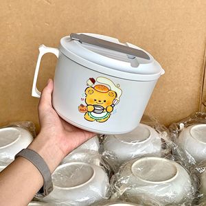 <b>Cute</b> <b>Bear</b> Instant Noodle Bowl With Lid Large Capacity Drainable Food Grade Plastic For Students And Children - Product Image 1