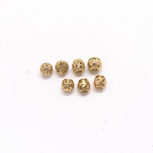 yunnique Electroplated Gold Stainless Steel Round <b>Spacer</b> Beads With Flower Pattern For Bracelet Making - Product Image 1