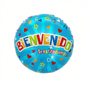 Globo de Aluminio Redondo Metálico de 45 cm con Mensaje de Bienvenida para Fiestas, Decoración de Fiesta con Corazones y Estrellas Azules para Niños - Product Image 1
