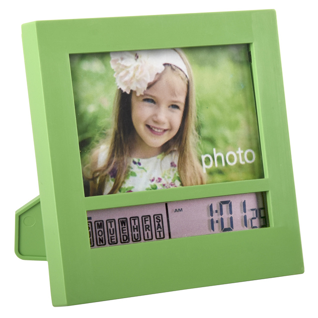 Photo Frame LCD Display Digital Table Alarm Clock Snooze Function Calendar Multi-color , Battery Operated