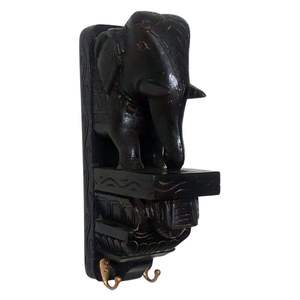 Porta Llaves de Madera de Mango Negra de Lujo con Diseño de Elefante, Colgador de Pared de Madera Finamente Elaborado con 2 Ganchos, Artesanía Tradicional - Product Image 1
