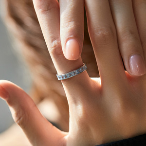 S925 <b>Silver</b> Aquamarine <b>Eternity</b> <b>Ring</b> Stackable Wedding Band Baguette Cut Blue Zircon <b>Eternity</b> Full <b>Ring</b> - Product Image 4