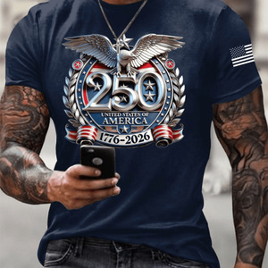 T-shirt Uomo Personalizzata OEM 250° Anniversario Giorno dell'Indipendenza USA Patriottico 4 Luglio Taglie Forti in Maglia Solida 1776 2026 Aquila - Product Image 3