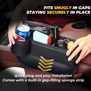 PLEW Organisateur de console et de vide-espaces de siège de voiture en cuir <span class=keywords><strong>anti</strong></span>-chute avec accès facile pour téléphone/clés, finition laquée, ajustement universel (2 pièces) - Product Image 3