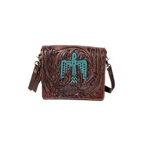 High Quality Vintage Western Womens Hand Tooled Leather Crossbody <b>Bag</b> with Zipper Portable Fringe Detail Winter Spring - Product Image 1