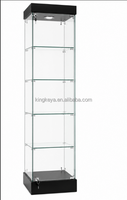 Vitrine en verre verrouillable avec éclairage LED, 4 étagères, pour la présentation de parfums, bijoux, montres et objets de collection
