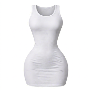Vestido corto blanco sin mangas con cuello redondo y cintura alta para mujer, ajustado, con estampado de letras, ropa de club - Product Image 1