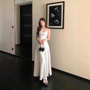 French Style Pleated <b>Slip</b> Dress Women a Line <b>Long</b> Skirt Breathable Woven Handwash Care No Wrinkle Treatment Leisure Daily Wear - Product Image 4