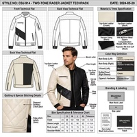 Blouson Moto en Cuir Véritable Noir Crème Bicolore en Peau d'Agneau pour Homme, avec Épaules Matelassées et Fermeture Éclair Frontale, Style Café Racer, Vente en Gros OEM Usine