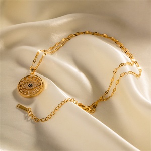 Collar con Colgante Redondo Chapado en Oro Que No Se Deslustra, Collar con Ojo de Diablo de Circonio - Product Image 5