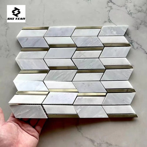 Mosaïque de jet d'eau de coquille noire d'incrustation de marbre <span class=keywords><strong>blanc</strong></span> de <span class=keywords><strong>Chevron</strong></span> pour des carreaux de mur - Product Image 2
