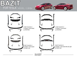 ตัวกระจายแสงด้านหน้าแบบ3ตัวแยกด้านหน้าสำหรับเทสลาแบบ3ตัวขยายข้างขอบด้านหน้าด้านหลัง - Product Image 2