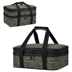 Sac isotherme portable d'été vert imprimé léopard, double couche, pour lasagnes, aliments froids, déjeuner, et transport de plats chauds - Product Image 2