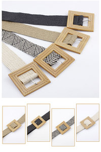 Ceintures tressées pour femmes africaines, bande de taille élastique en rotin, en paille avec <span class=keywords><strong>boucle</strong></span> ronde et carrée en bois - Product Image 3