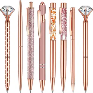 Rose Gold Ballpoint Pens Liquid Sand Glitter Metal Ball Pens Crystal Diamond Pen Girly Black Ink Gifts for Wedding