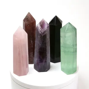 Pierres précieuses naturelles de guérison, cristal de quartz rose clair, pointe de baguette, vente en gros en vrac, 8-9cm