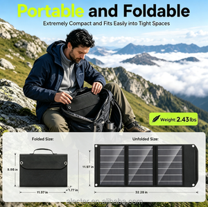 เครื่องชาร์จแผงโซลาร์เซลล์แบบพับได้ 30W โมโนคริสตัลไลน์ซิลิคอน ประสิทธิภาพสูง 23% IP65 กันน้ำแบบพกพาสำหรับโทรศัพท์/ไอแพด/แล็ปท็อป - Product Image 2