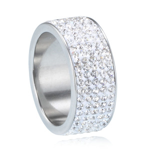 <b>Crystal</b> <b>Rings</b> 8MM Five Row Diamond Encrusted Stainless Steel Wedding <b>Rings</b> For Women Steel Gold Color - Product Image 4
