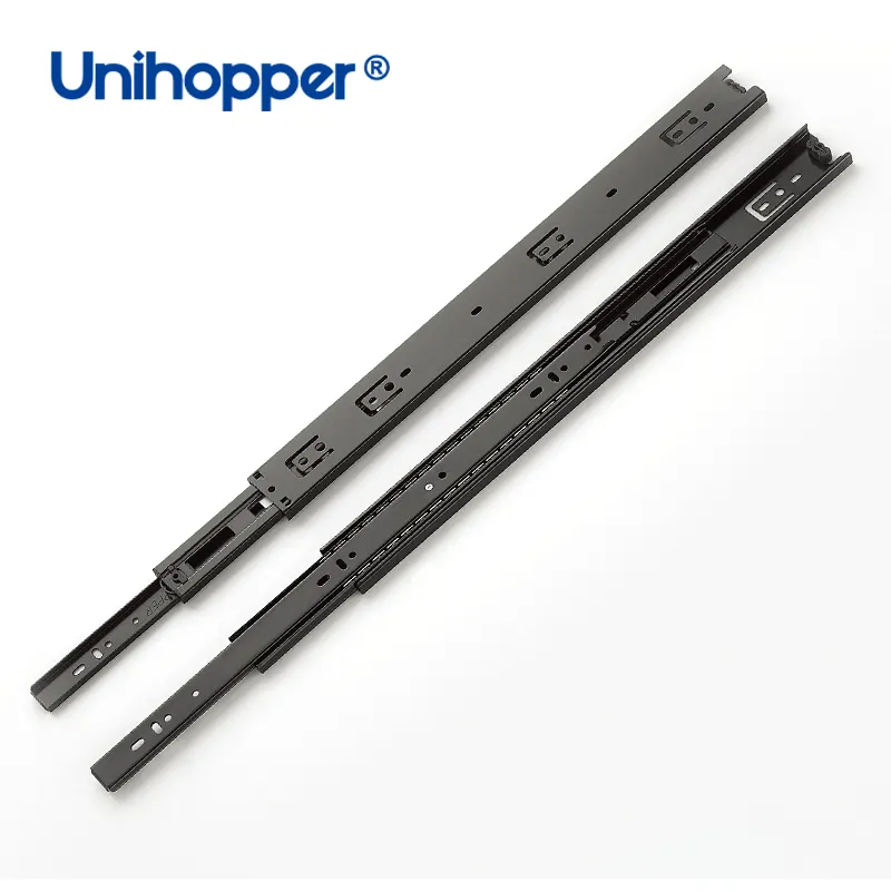 Unihopper ขายร้อน 45 มม.ชุบสังกะสี 3 พับลูกปืนลิ้นชักสไลด์สําหรับเฟอร์นิเจอร์ลิ้นชักสไลด์ราง