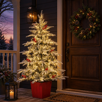Sapin de Noël artificiel floqué à aiguilles mélangées en PE de 95 cm avec pot rouge, pour extérieur et table, décoration hivernale de Noël