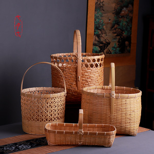 Handmade Bamboo Woven <b>Baskets</b> Round <b>Storage</b> Fruit <b>Basket</b> Kitchen Use Simple Style - Product Image 1