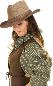 Chapeau Fedora en paille creuse à large bord unisexe avec ruban, pour la plage, taille adulte 56-58CM - Product Image 5