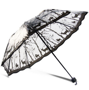 Parapluie publicitaire pliant en 3 sections, transparent, moderne, imprimé, 8 baleines, en polyester - Product Image 5