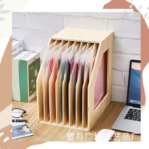 Wooden Multi Compartment <b>File</b> Rack Natural Wood Color Desktop Office Storage <b>Organizer</b> A4 Size 10 Slots - Product Image 1