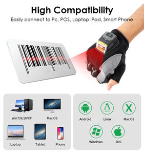 Lecteur de codes-barres monté sur gant, mains libres, Bluetooth HID SPP 1D 2D QR avec moteur Zebra SE4107 pour entrepôt, e-commerce, logistique - Product Image 3