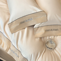 Parure de lit d'été de luxe unie à haute densité de fils, brodée, 100 % coton, housse de couette et taies d'oreiller, écologique, toucher doux