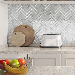 Azulejos Autoadhesivos de <span class=keywords><strong>Vinilo</strong></span> Blanco Moderno, Diseño Geométrico en Espiga, 305x305mm, Impermeables, para <span class=keywords><strong>Ducha</strong></span>, Cocina - Product Image 6