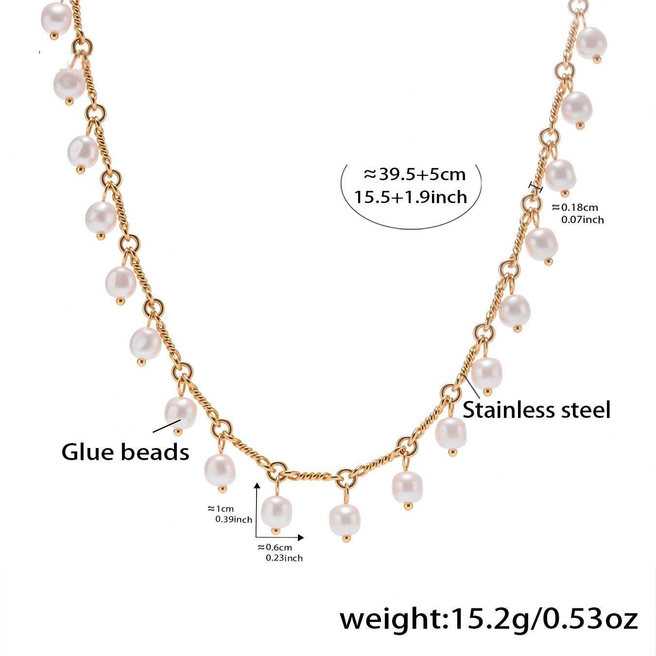 Collana con nappa di perle a conchiglia rotonda 15,75+1,97 pollici