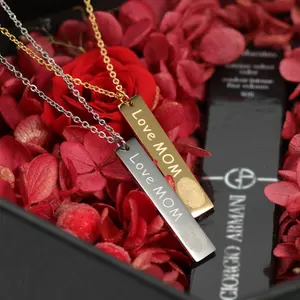 Joyería de acero inoxidable de oro de 18k personalizada, colgante rectangular con huella dactilar personalizada, collar de barra recta