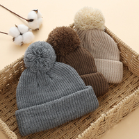 Mignon Pom Ball Tricoté Inde Chapeaux pour Bébé 0-12M Garçons Filles Solide Plié Crochet Ins Automne Hiver Chaud Bonnets Nouveau-Né Casquettes