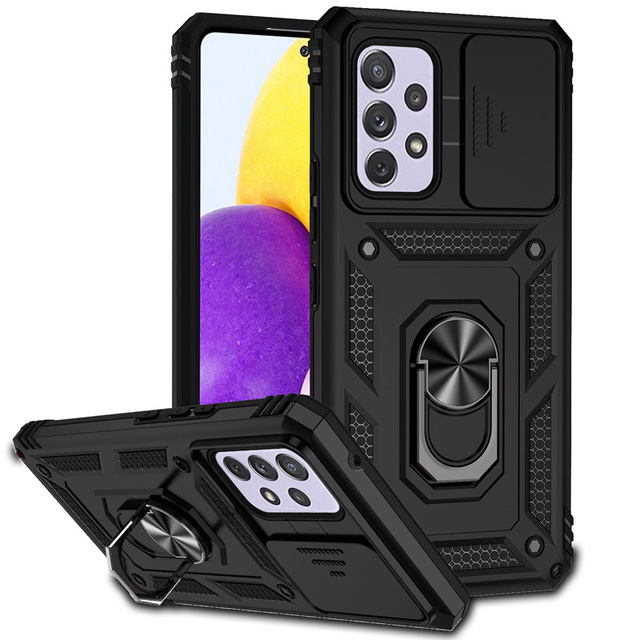 Kickstand Metal and Silicone Protective Case for Samsung A53 Shockproof Phone Case with Magnetic Ring Holder PC Material