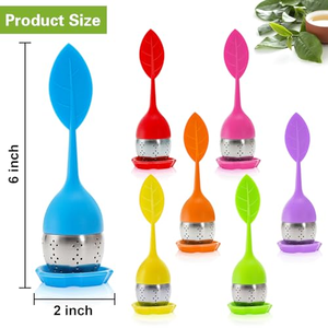 Infuseur à thé en silicone en forme de feuilles avec plateau anti-goutte, filtre à thé en acier inoxydable à mailles fines pour tasses et théières, outil de filtration pour thé en vrac - Product Image 2