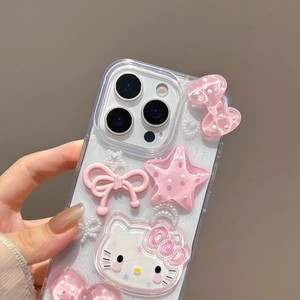 3D epoxy star bowknot KT cat cute cartoon resin loving girls transparent phone <b>case</b> cover for <b>iPhone</b> 7plus XS <b>11</b> 12 13 14 15 17 - Product Image 3