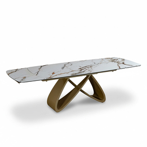 Ensemble de <span class=keywords><strong>table</strong></span> à manger extensible 6 places, style nordique moderne, plateau en pierre frittée, base dorée - Product Image 6