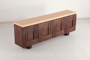 Armoire latérale en bois <span class=keywords><strong>de</strong></span> noyer <span class=keywords><strong>de</strong></span> style vintage pour salon avec comptoir en marbre naturel blanc travertin pour salle à manger. - Product Image 6