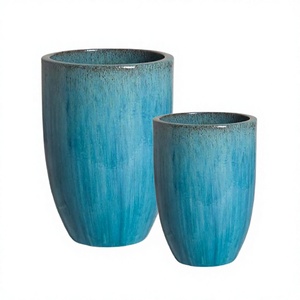 Glazed Ceramic Flower Pot Round Planter Modern Indoor Outdoor Garden Container for Home Decor - Product Image 1
