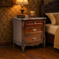 Table de chevet en bois massif de style américain ; Armoire de chevet de style européen avec deux/trois tiroirs de rangement, meubles de chambre à coucher