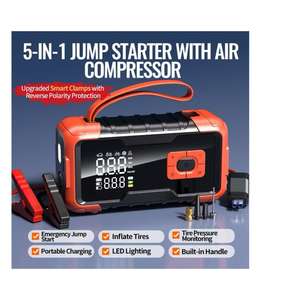 Новый многофункциональный портативный автомобильный пусковой механизм 12В с функцией запуска двигателя, компрессором, внешним аккумулятором и кабелями для подключения, светодиодной подсветкой, напрямую от производителя - Product Image 2