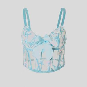 Profondo amore donna Tiffany <span class=keywords><strong>blu</strong></span> ricamo floreale corsetto con ferretto Top Lingerie Sexy <span class=keywords><strong>Bralette</strong></span> con fiocco oversize - Product Image 1