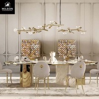 Ensembles de tables à manger en pierre frittée de marbre ovale et ronde de forme unique, de conception italienne, à finition brillante, en gros personnalisé