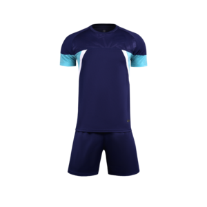 เสื้อกีฬาฟุตบอลสีฟ้าสีแดงปรับแต่งได้สำหรับผู้ใหญ่ระบายอากาศได้พิมพ์โลโก้โพลีเอสเตอร์ถ่ายเทความร้อนแบบว่างเปล่า - Product Image 2