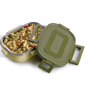 Petite boîte à lunch en acier 600 ml, boîte à lunch rectangulaire en plastique avec couvercle en plastique, 1 compartiment, anti-fuite, portable, simple niveau, taille M - Product Image 1